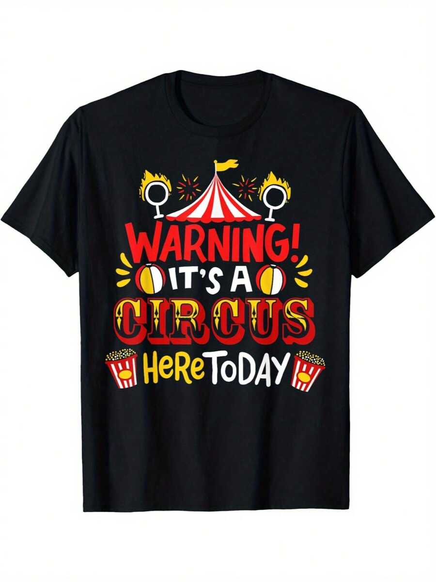 Men's Black Summer T-Shirt With Circus Design - Black - View 1