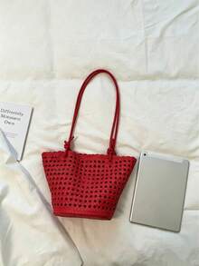 New Plaid Woven Bucket Bag, Fashionable Versatile Handheld Shoulder Bag, Commuter Essential, Work To Weekend - Multicolor - View 9