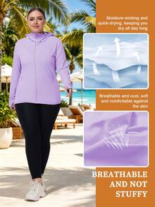 Plus Size Women's UPF 50+ UV Protection Ice Silk Breathable Hooded Thin Jacket, Summer Outdoor Sun Protection Fishing Shirt Sports - Violet Purple - View 4