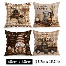 4 piezas Fundas de cojín/almohada con estampado de cuadros de café vintage impreso en un solo lado, fundas de cojín decorativas para crear ambiente en múltiples escenas, adecuadas para sala de estar, sofá, dormitorio, sin rellenos de cojín, 40x40cm/45x45cm/50x50cm - Multicolor - Ver 12