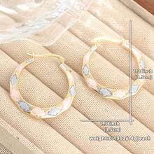 Pendientes de aro redondos brillantes de moda, estilo de apertura y cierre de tres colores, elegantes y versátiles para todas las ocasiones - Dorado - Ver 2