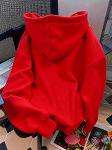 Sudadera con capucha y cordón ajustable para hombre con estampado - Rojo - Ver 3