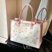 Miniso Pochacco 俏皮幼兒園印花帆布托特包，米色底色搭配重複的 Pochacco 與玩具圖標，大容量日常帆布手提包 - 白色 - 查看 4