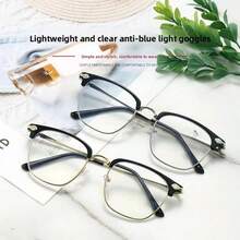 1 Pair Men's Metal Half-Frame Retro Style Clear Lens Glasses, Suitable For Daily Wear, Gaming And Computer Work - Clear - View 7