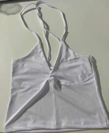 Minimalist Halter Top With V-Neck And Neck Tie - Summer - 白色的 - 查看 8