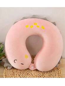 1 pieza Almohada de cuello en forma de U de espuma de memoria, diseño de animales de dibujos animados, almohada de soporte de cuello de rebote lento para avión, coche, dormir, viaje, siesta en la oficina, cojín de cuello portátil para adultos - Rosa - Ver 14
