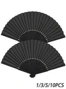 1/3/5/10 piezas Abanico plegable clásico negro, marco de bambú, adecuado para estilo chino o español, ideal para bodas, fiestas, actuaciones, baile, decoración del hogar, festivales, cumpleaños y regalos de graduación - Multicolor - Ver 1