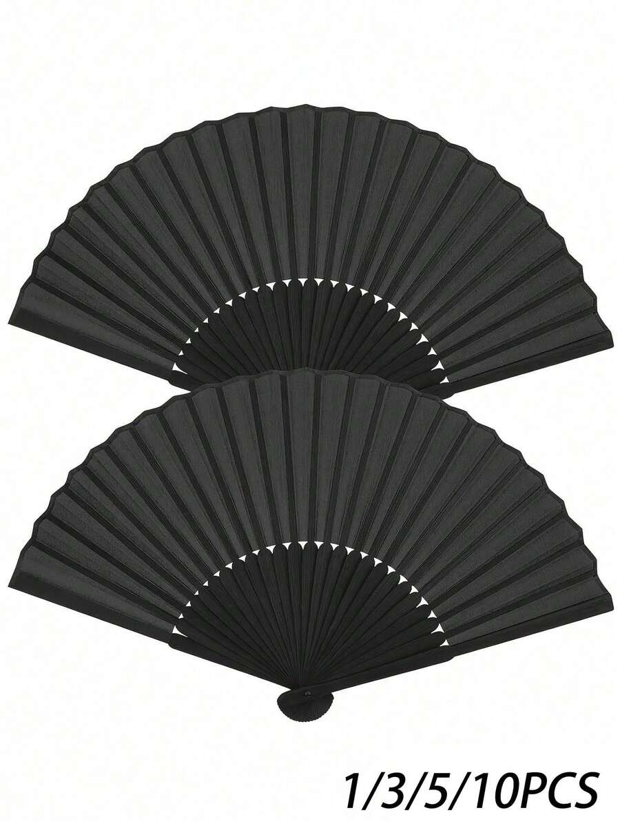 1/3/5/10 piezas Abanico plegable clásico negro, marco de bambú, adecuado para estilo chino o español, ideal para bodas, fiestas, actuaciones, baile, decoración del hogar, festivales, cumpleaños y regalos de graduación - Multicolor - Ver 1