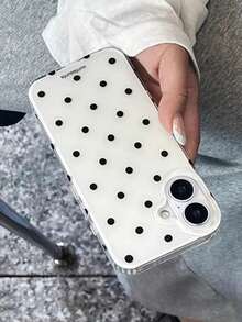 1pc White Full Screen Small Polka Dot Personalized Pattern Full Coverage TPU Shockproof Phone Case Compatible With Apple 17 16 15 14 13 12 11 Pro Max - White - View 3