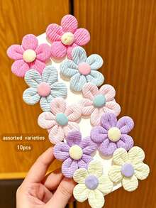 10pcs Assorted Color Floral Hair Clip Set, Fabric Non-Damaging Alligator Hair Clips, Versatile Side Bang Clips For Students' Daily Wear,Claw Clips - Multicolor - View 7