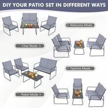 4 Pieces Of Metal Patio Furniture Chat Set With Tempered Glass Coffee Table - 1 - View 10