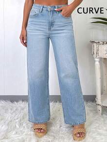 Plus Size Women Casual Loose Straight Leg Long Denim Jeans Spring - Light Wash - View 2