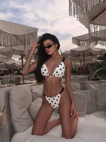 2026 Summer New Fashion Polka Dot Print Bikini Set For Women Vacation - Multicolor - View 7