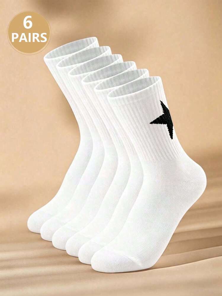 1/6 Pasang Kaos Kaki Pria Hitam Putih Polos Motif Bintang Setinggi Betis, Lembut, Serbaguna, Bernapas, Menyerap Keringat, Cocok untuk Pemakaian Sehari-hari, Olahraga, Semua Musim - Hitam dan Putih - View 7