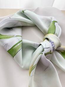 1件女款夏季花卉印花領結方巾，仿絲材質，適用於海灘髮飾、手提包裝飾、頭巾、度假旅行穿搭配件 - 黃綠色 - 查看 4