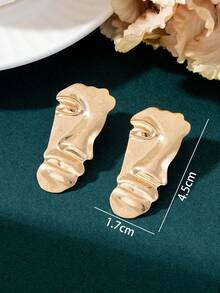 1 Pair French Vintage Summer Beach Vacation Style Matte Metallic Half-Face Contour Design Women's Stud Earrings Gold Earrings - Yellow Gold - View 6