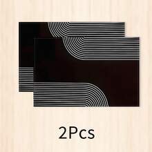 1pc Black And White Striped Placemat, Breakfast Mat, Coffee Mat, Coaster Set, Bowl And Plate Mat, Home Decor, Kitchen Accessory, Easy To Clean Placemat, Suitable For Family, Kitchen Dining Table Decoration, Holiday Gift, Multi-Piece Combination Set, Linen Placemat - Multicolor - View 17
