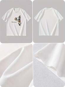 Camiseta de manga corta con cuello redondo de unicolor para hombre de verano, transpirable, cómoda, versátil, casual para uso diario con estampado de animal lindo - Blanco - Ver 4