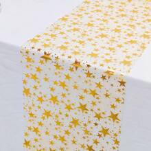 1 Roll Gold Large Star Table Runner, Polyester Tulle Fabric, Suitable For Home Decor Design, Atmosphere Decoration, Tabletop Display And Arrangement - View 8