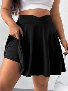 Minifalda short de talla de unicolor de verano informal - Negro - Ver 1