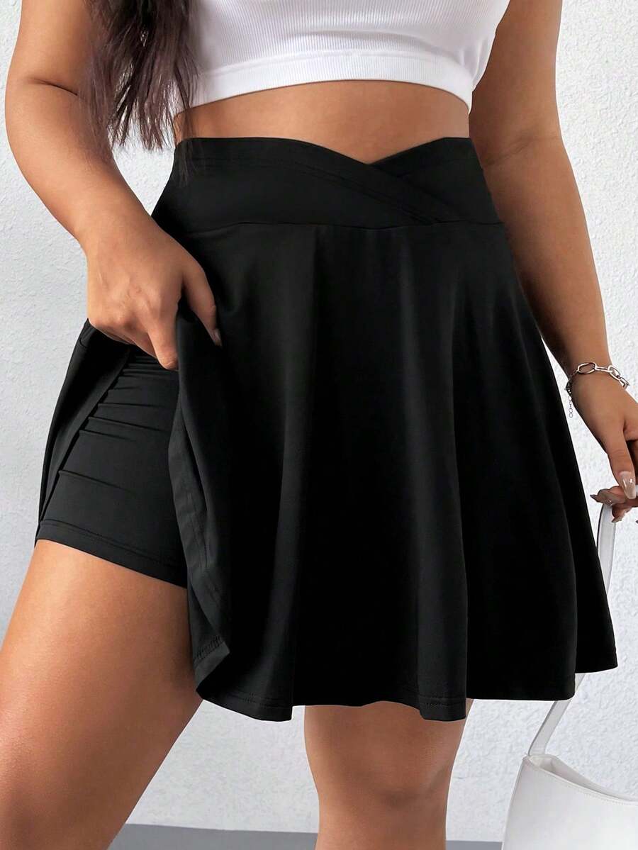 Minifalda short de talla de unicolor de verano informal - Negro - Ver 1