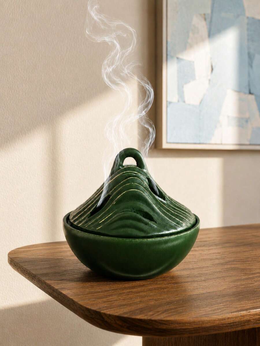 1pc Mountain Landscape Incense Burner, Deep Green Zen Decor, Nature-Inspired Aromatherapy Accent, Meditation Ornament, Sculptural Home Decor, Suitable For Living Room, Bedroom, Desk - Multicolor - View 1
