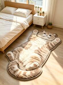 1pc Cream Cat Lying On Back Floor Mat, Washable Area Rug For Living Room, Non-Slip Bathroom Decor Mat, Cartoon Animal Cushion For Home Decor, Indoor Room Decoration Rug - Reclining Cream Cat - View 3