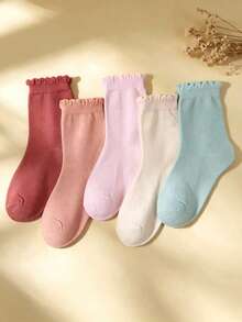 1/5 pares de calcetines hasta el tobillo para niños, calcetines medianos clásicos con ribete de encaje colorido, transpirables y que absorben la humedad, suaves y cómodos para la escuela/exterior/regalo/campus, color aleatorio - Multicolor - Ver 1