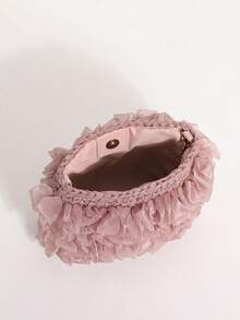 Sac seau en organza tissé à la main de style doux avec plis d'ourlet de robe de fée, sac bandoulière croisé avec chaîne à franges, convient pour les vacances et le shopping - Parme - Voir 8