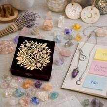 1 Pc Wooden Keepsake Storage Box Ritual Pentagrams Flower Pattern Square Pine Memory Box For Anniversary Jewelry Board Storage 12x12x6cm 4.72x4.72x2.36 Inches - 儀式五芒星花 - 查看 6