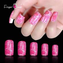 Finger Queen Short Square Geometric Pink False Nails 24pcs Card - Geométrica Rosa Rosa - Ver 2