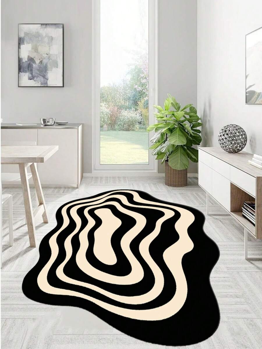 Digitally Printed Non-Slip Washable Runner And Area Rug Living Room Carpet, Modern Design | Modern, Scandinavian, Bohemian And Classic Styles | 100% Polyester - Black - View 1