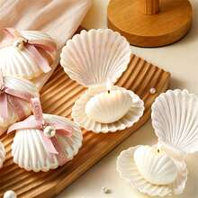 10pcs Seashell Candle Gift Set, Includes Seashell Scented Candles, Seashell Gift Boxes And Pink Ribbon Label Accessories, Ideal Gift For Weddings, Bridal Showers And Beach Parties - one-size - View 1