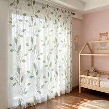 2 piezas Cortinas transparentes botánicas frescas con patrón de enredadera y hojas verdes, impresión plana 2D, ligeras y translúcidas, adecuadas tanto para salas de estar como para dormitorios. - Multicolor - 2 piezas - Ver 8