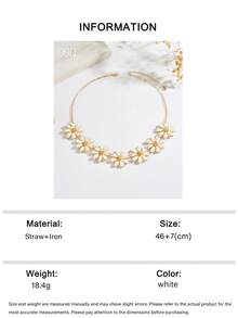 OOQ 1pc Handmade Raffia White Flower Women's Fashion Necklace, Elegant Minimalist Style Fresh Casual Elegant Necklace, Suitable For Vacation, Holiday, Party, Beach, Banquet, Gift For Best Friends And Family (Handmade Raffia Weaving Method, Direction And Shape Random) - White - View 7