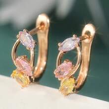 Fashionable Exquisite Colorful Cubic Zirconia Hoop Earrings, Elegant And Versatile, Suitable For Festivals And Banquet Occasions, Ideal Valentine's Day Gift For Girlfriend - Gold - View 5