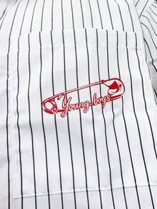 Men's Printed Street Style Striped Short Sleeve Shirt - White - View 6