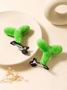 Pcs Girls Funny Quirky Plush Cute Green Bean Sprout Long Grass Hair Clip - Multicolor - View 4