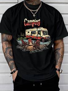 Camisa de manga corta con estampado moderno para hombre - Negro - Ver 1