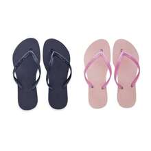 Kit Of 2 Pairs Of Women's Slim Flat Sandals, Black Rose, Comfortable, Lightweight, Soft, Original F02 - Black/Rose - View 7