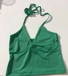 Minimalist Halter Top With V-Neck And Neck Tie - Summer - 綠色 - 查看 7