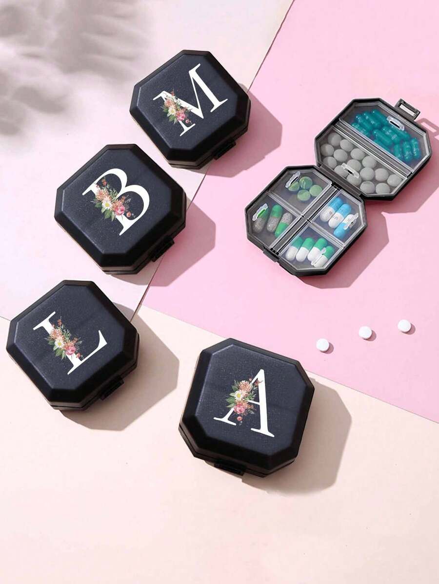 Estojo portátil para comprimidos com estampa de margaridas de A a Z, caixa de armazenamento de cápsulas com 6 compartimentos, estojo para medicamentos de viagem, organizador de vitaminas à prova d'água. - Multicolorido - Ver 1