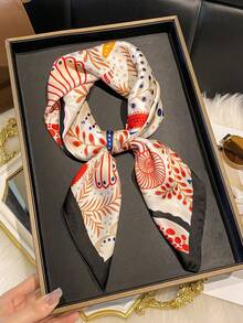 1pc Faux Silk Simple Design Shell & Starfish Pattern Printed 70cm Small Square Scarf Women's Bandana Fashion Versatile Belt Tie Wrap Accessory Silk Scarf Neck Tie Hair Accessory Suitable For Daily Wear - Black - View 2