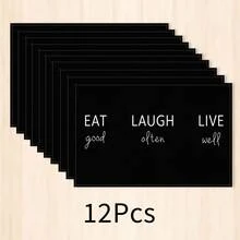 1pc Life Text Placemat, Breakfast Placemat, Coffee Mat, Coaster Set, Bowl & Plate Mat, Home Decor, Kitchen Accessories, Easy To Clean Placemat, Suitable For Home, Kitchen & Dining Table Decor, Holiday Gift, Multi-Piece Combination Pack, Linen Placemat - Multicolor - View 13