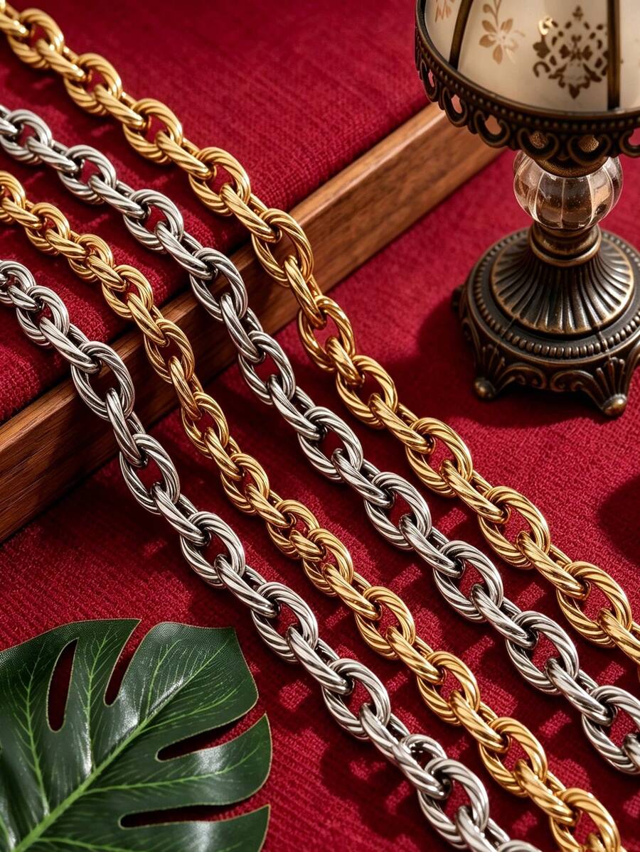 1M 304 Stainless Steel 18K Gold Plated 5mm Twisted Rope Chain, Unfinished Textured Link Chain For DIY Jewelry Making - Chain - View 1