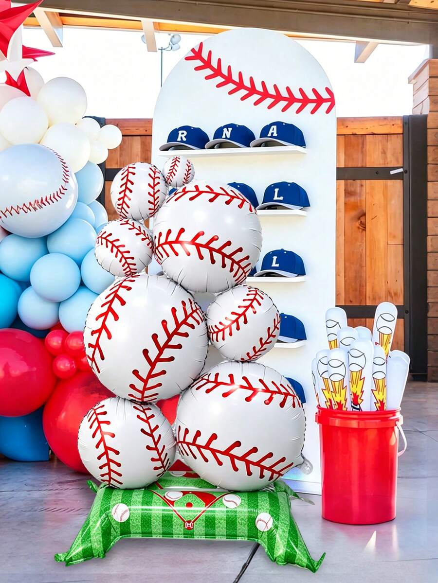 1pc Multi-Sport Theme Balloon Decoration Set, Includes Oversized Standing Basketball Balloon Stack, Oversized Standing Baseball Balloon Stack, Oversized Standing Golf Ball Balloon Stack, Suitable For Birthday Party Decoration, Sports Party And Event Decoration, Sports Theme, School Activities, Game Day Decoration, Basketball Court, Baseball Field, Golf Course Decoration, Photography Props - Multicolor - View 1