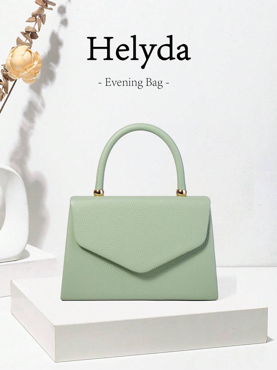 Helyda 1件薄荷綠時尚荔枝紋PU皮革翻蓋女款晚宴包，迷人優雅女款商務包，適合女性日常使用，手拿包/手提包/單肩包/斜挎包，可用於婚禮/派對/舞會/晚宴及其他聚會
