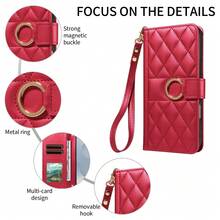 1pc Flip Cover Wallet Phone Case With Card Slot, Artificial Leather, Compatible With Apple 17 Pro Max, A56, Note 15 (Global Version, Not Local Version), Minimalist Fashion Protective Shell - Burgundy - View 3