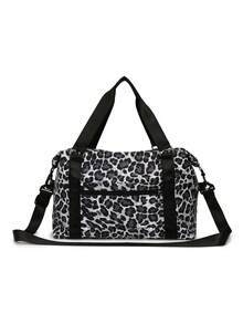 New Fashion Travel Bag, Solid Color Minimalist Leopard Print Niche Design, Chic Popular Cool Style, Suitable For Short Trips And Fitness, Large Capacity Versatile Exquisite Bag - Black - View 4