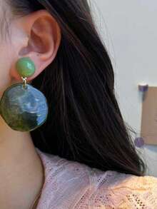1pc Summer Premium Cloud-Mist Gradient Random Hong Kong Style Forest Aesthetic Versatile Earrings - Green - View 4